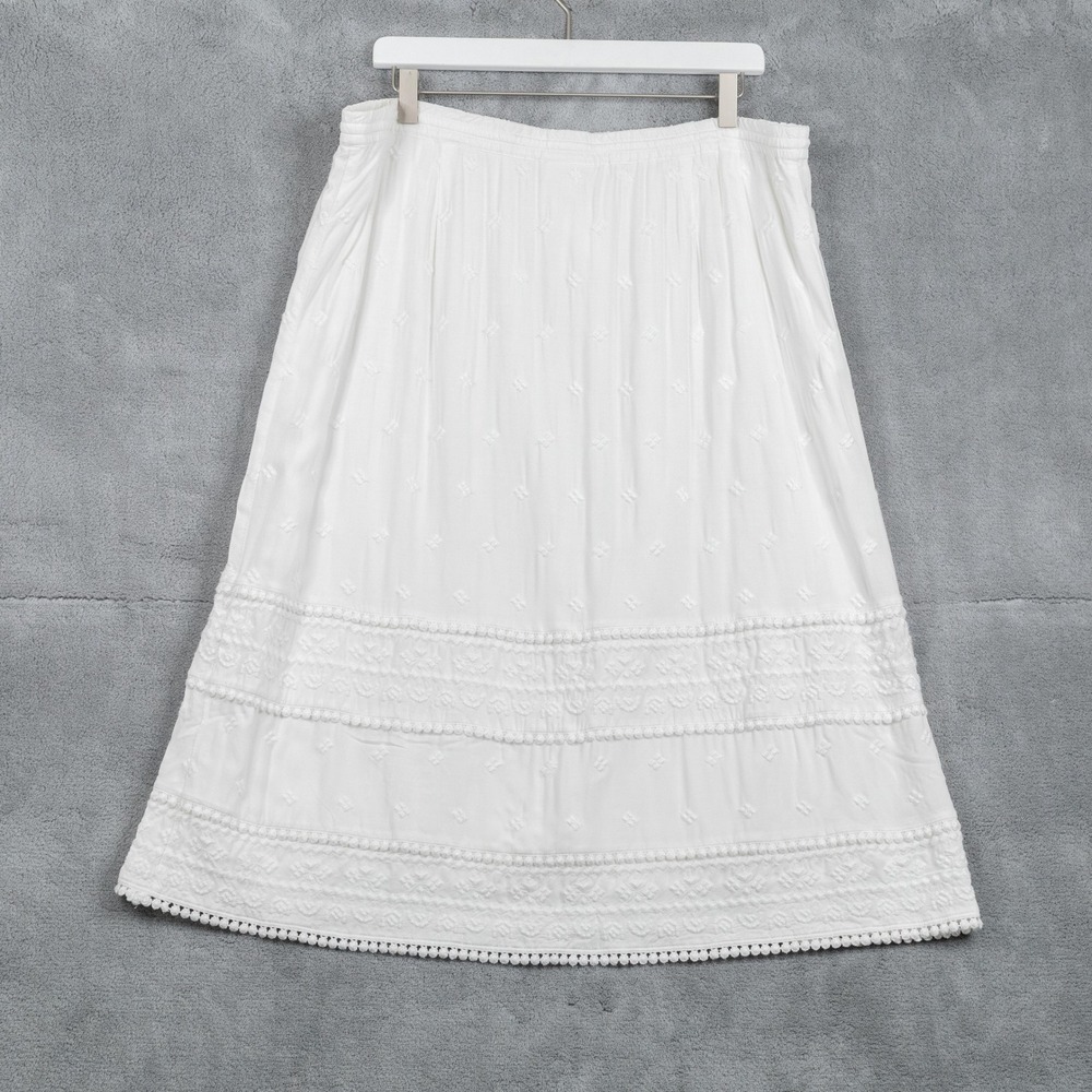 J JILL Embroidered Tassel Trim Boho Midi Skirt Coastal Beachy White Sz L - Picture 6 of 8